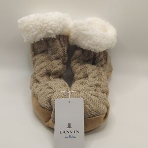 NWT Lanvin en Bleu Beige Tan Knit Slipper Socks House Booties Sz M